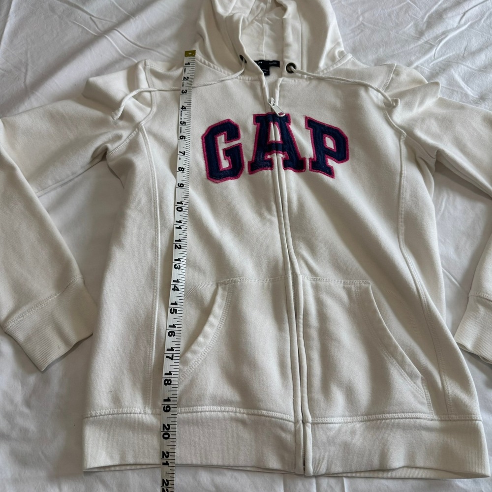 Gap Vintage Y2K Arch Logo Zip Up Hoodie XS Cream Pink Blue Fleece Sweatshirt - Picture 6 of 11